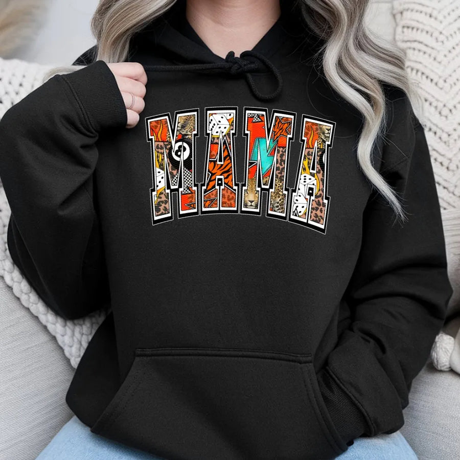 Mama Hoodie Western Graphic Print | Edgy Animal Print Lettering | Premium Cotton Blend | Trendy Mom Gift For Her