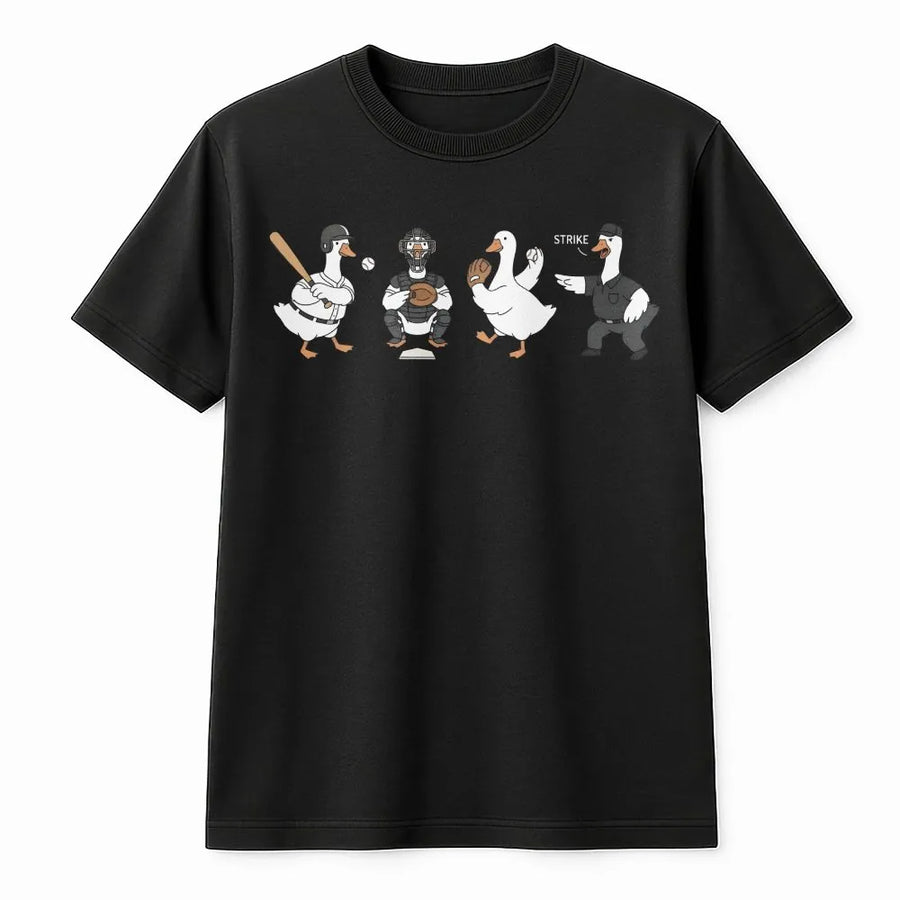 Goose Baseball T-Shirt | Funny Geese Playing Baseball Graphic | Soft Cotton Tee | Game Day Gift for Animal Lovers & Sports Fans