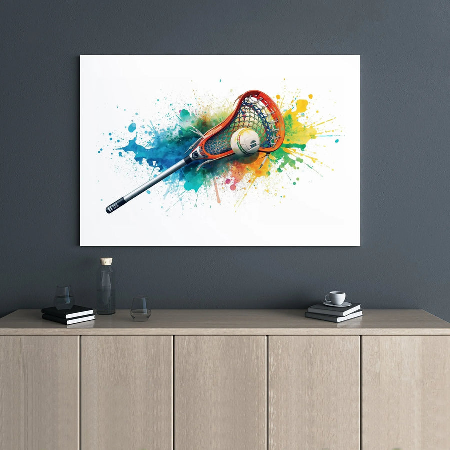 Lacrosse Wall Art | Watercolor Paint Splatter Sports Poster | Premium Gallery Wrap Canvas | Gift for Lacrosse Player or Coach
