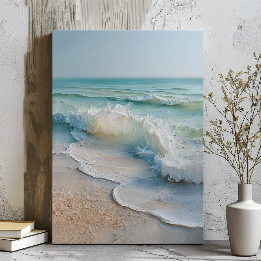 Ocean Wave Canvas Wall Art | Textured Coastal Beach Painting | Premium Gallery Wrap Print | Modern Seascape Decor for Home or Office Gift