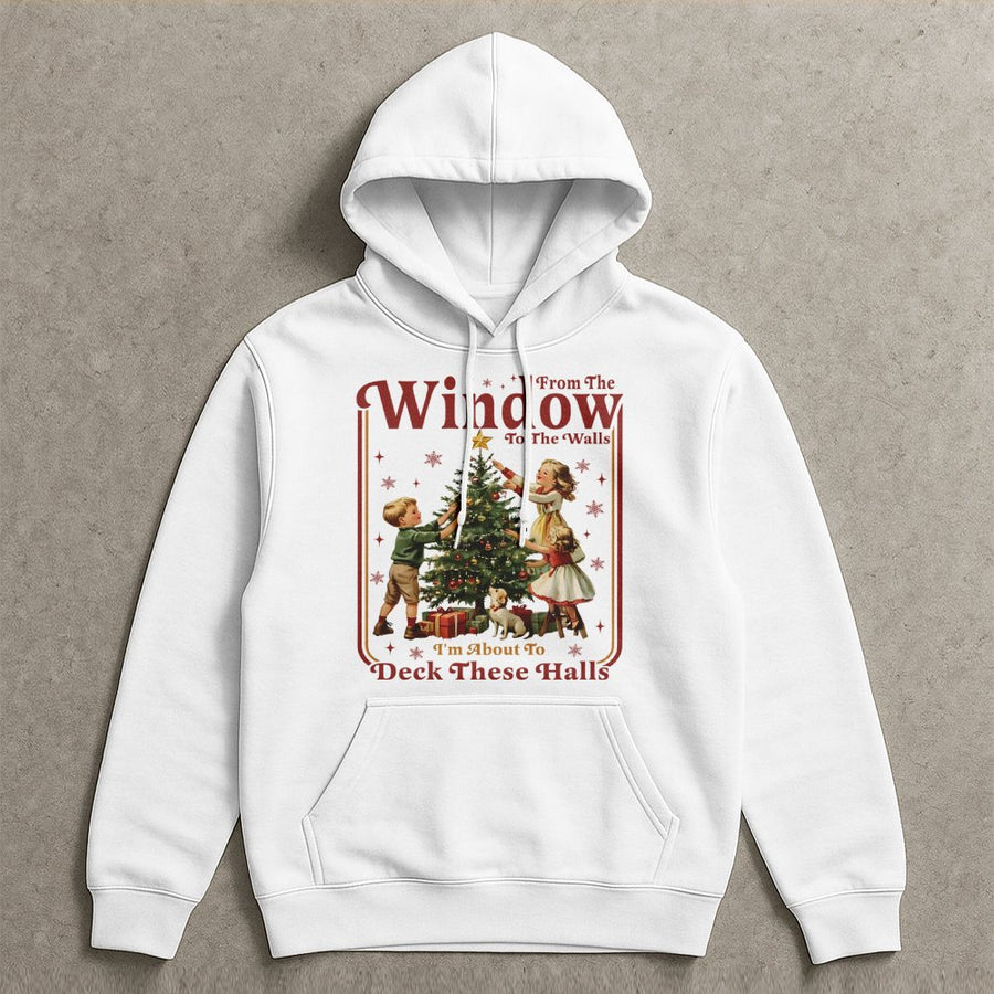 Funny Christmas Hoodie | Deck The Halls Retro Graphic | Premium Cotton Blend Sweatshirt | Holiday Gift For Friends And Family