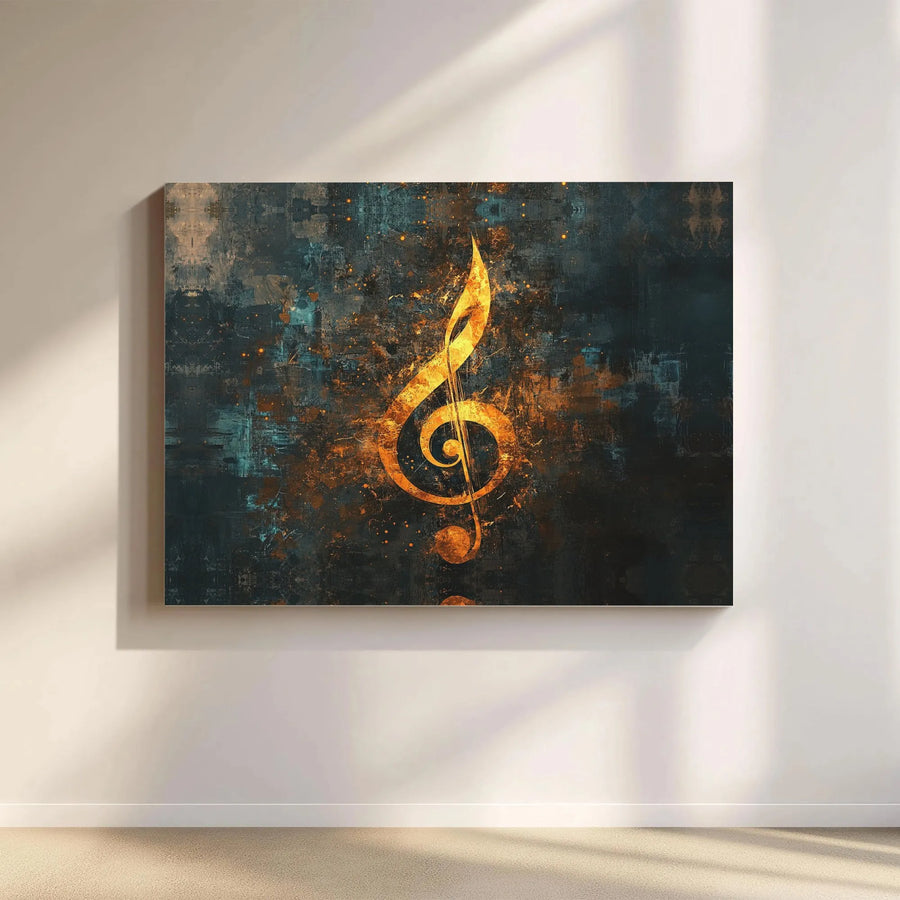 Golden Treble Clef Wall Art | Abstract Music Note Canvas Print | Premium Gallery-Wrapped Decor | Musician Gift for Music Lovers