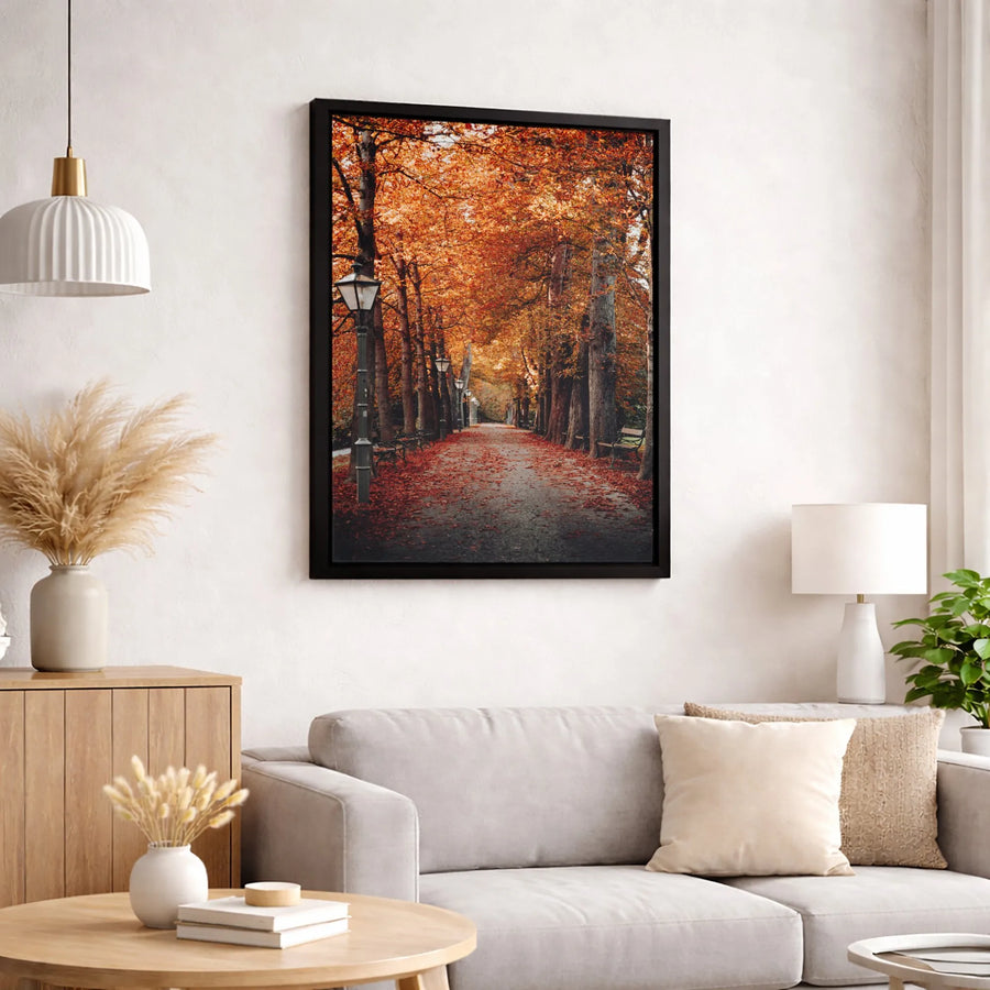 Autumn Forest Path Canvas Print | Orange Fall Foliage Landscape Wall Art | Gallery Wrapped Premium Quality | Seasonal Home Decor Gift