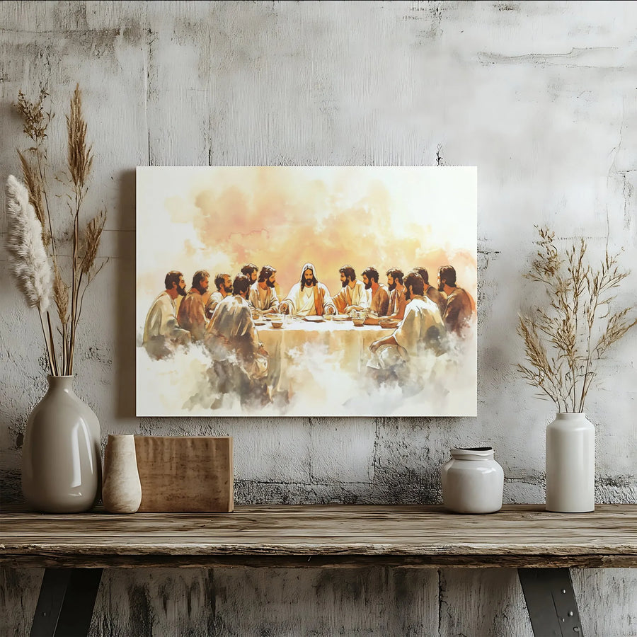Last Supper Canvas Print | Watercolor Jesus And Apostles Wall Art | Gallery Wrapped Premium Canvas | Religious Home Decor Gift