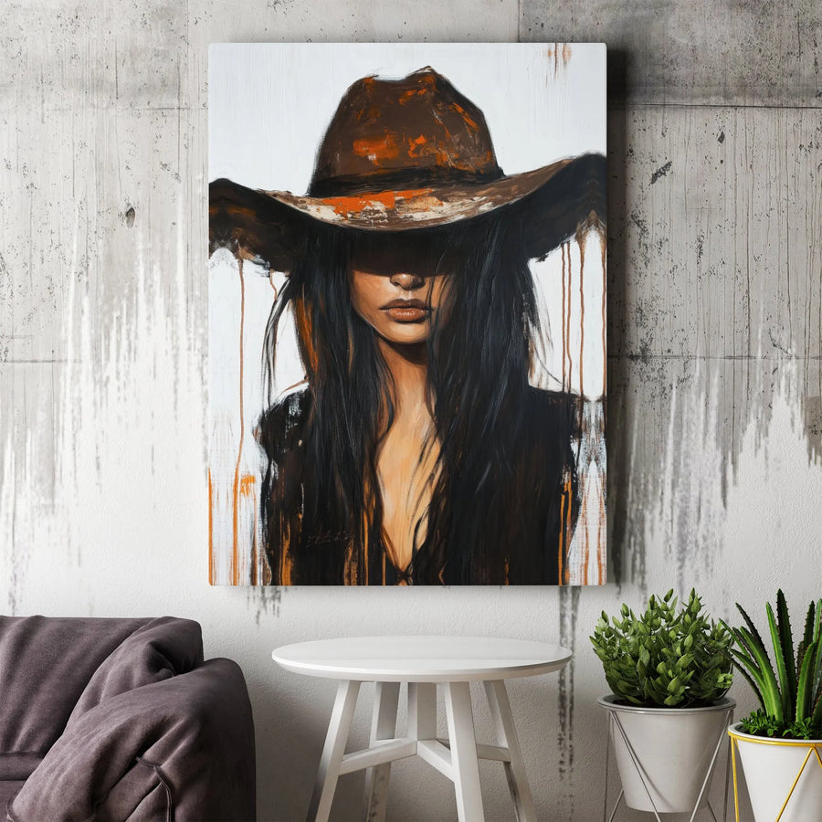 Cowgirl Portrait Canvas Wall Art | Western Oil Painting Style | Premium Gallery Wrap Decor | Modern Southwestern Home Gift