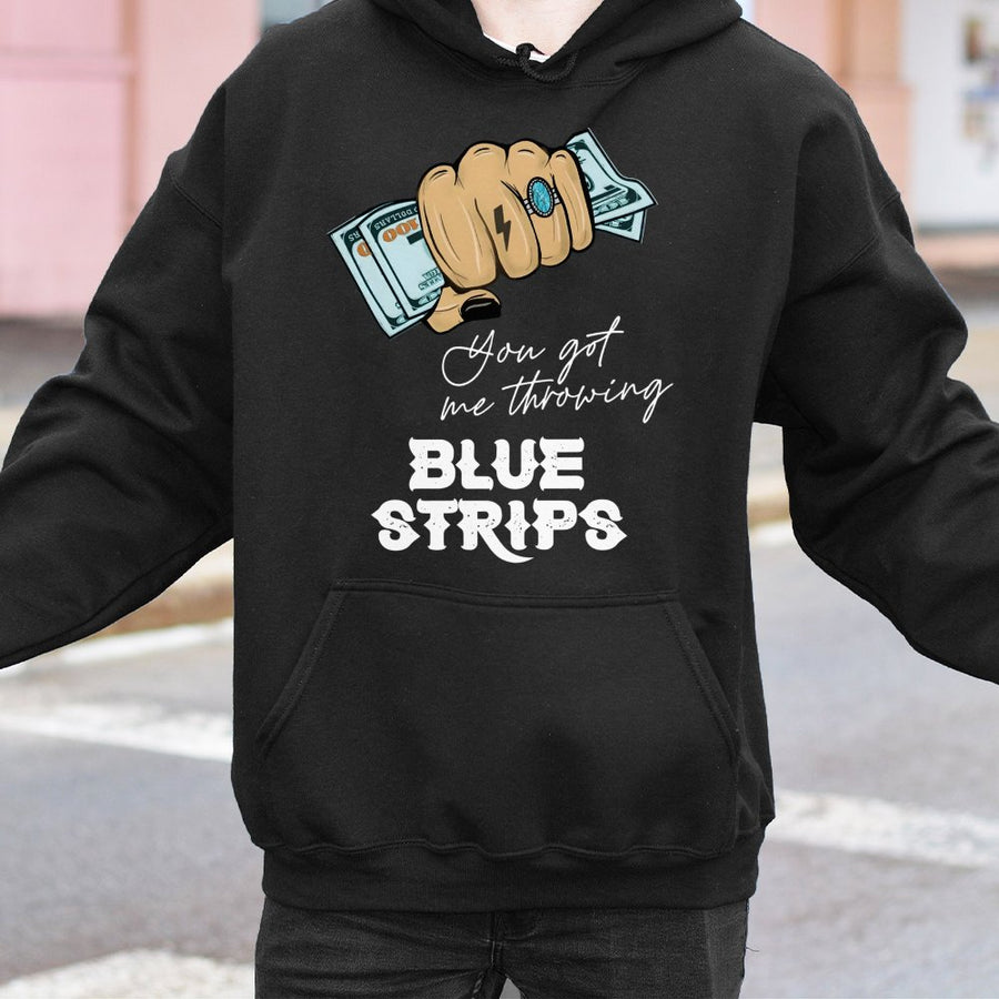 Blue Strips Graphic Hoodie | Money Hand Illustration Design | Cotton-Blend Premium Quality | Trendy Music Fan Gift For Men And Women