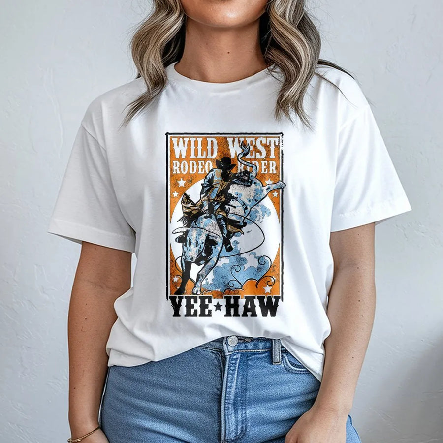 Retro Cowboy T-Shirt | Wild West Bull Rider Rodeo Graphic | Premium Cotton Blend | Unisex Western Apparel Gift for Rodeo Fan