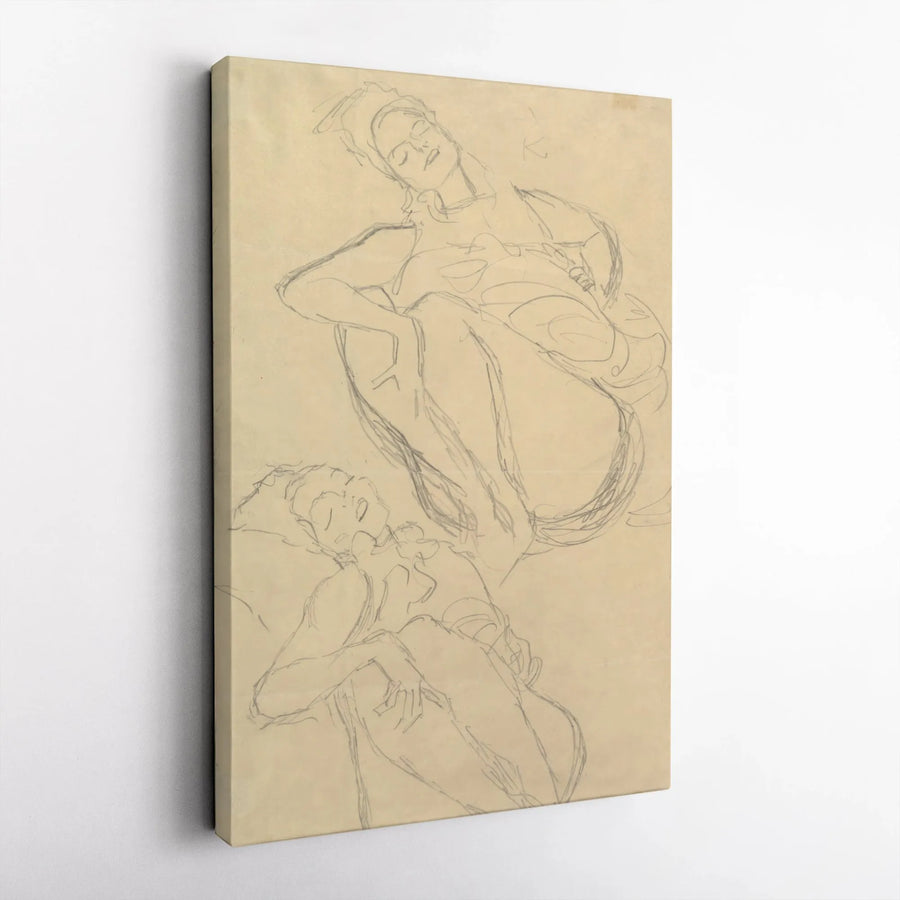 Vintage Figure Sketch Vertical Canvas | Minimalist Life Drawing Print | Premium Gallery Wrapped Canvas | Collector Fine Art for Home Decor