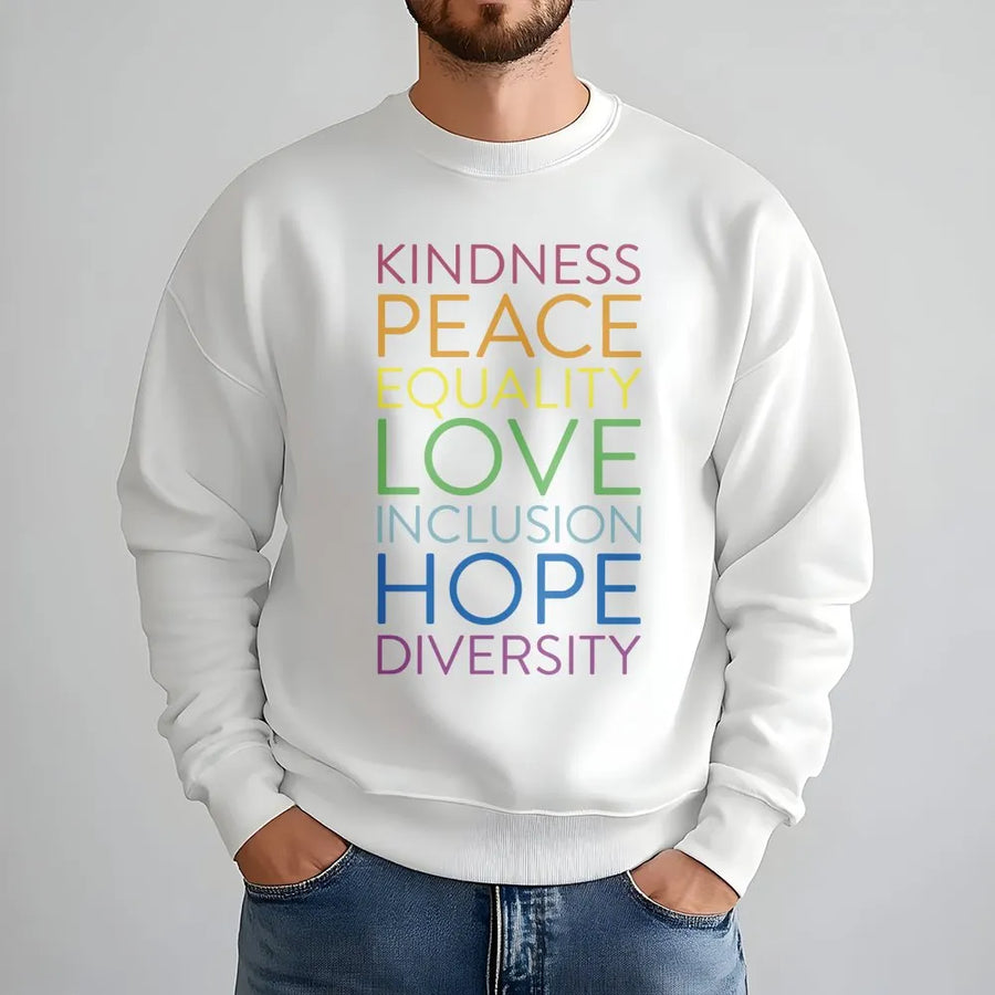 Kindness Equality Sweatshirt | Rainbow Typography Graphic Tee | Premium Cotton Blend | Gift for Social Justice Advocate and Pride Month