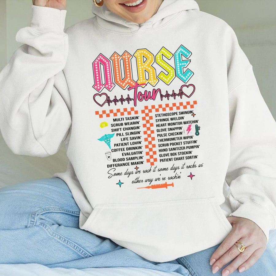 Nurse Tour Hoodie | Retro Concert Style Graphic | Premium Cotton Blend | Funny Nursing School Gift for RN CNA Graduation
