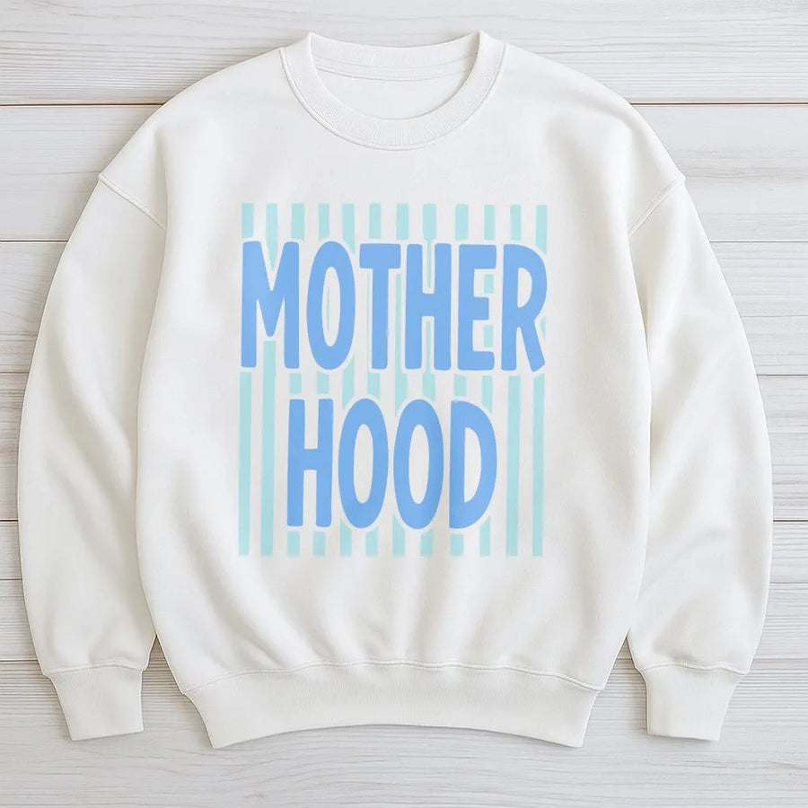 Motherhood Sweatshirt | Preppy Striped Graphic Crewneck | Soft Cotton Blend | Unique Mother's Day Gift For New Mom