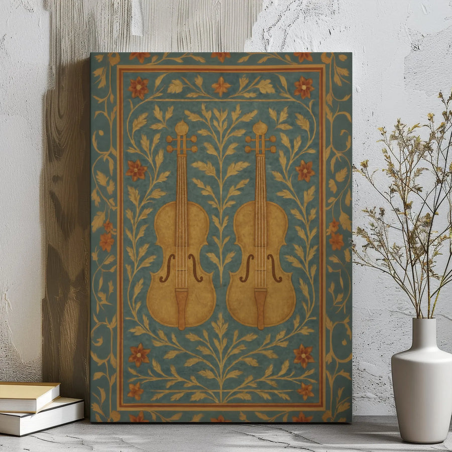 Violin Canvas Wall Art | Botanical Floral Vine Illustration | Premium Gallery Wrap Print | Music Room Decor for Musicians and Violinists