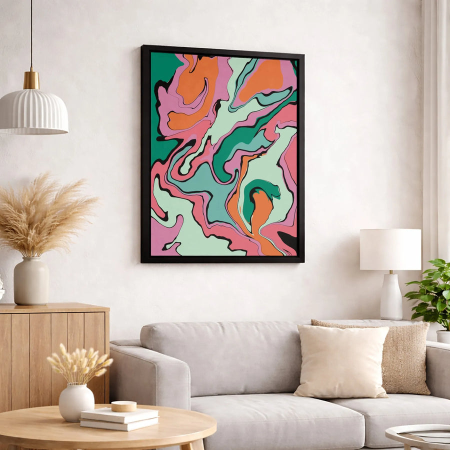 Abstract Liquid Swirl Canvas Art | Groovy Retro Pink and Green Wall Decor | Premium 1.25" Gallery Wrap | Modern Gift for Home and Office
