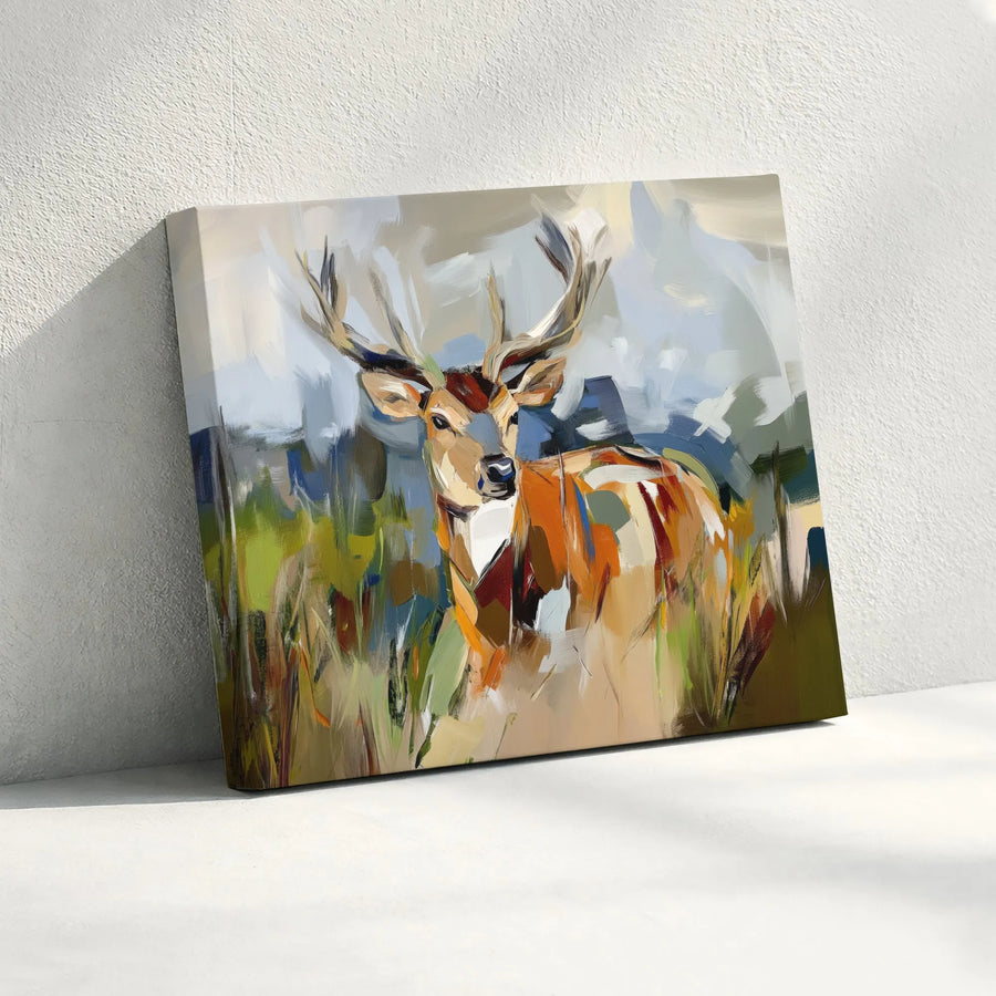 Abstract Deer Canvas Wall Art | Expressive Wildlife Forest Painting | Premium Gallery Wrapped Decor | Modern Nature Gift for Home and Office