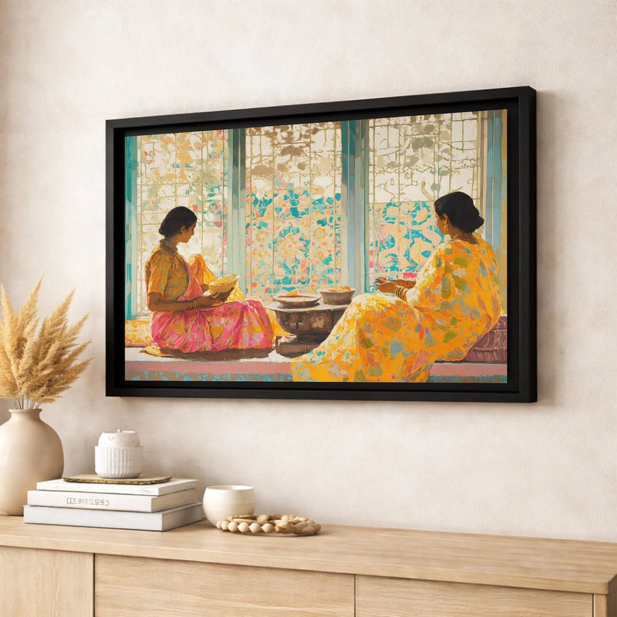 Indian Women Wall Art | Cultural Sari Portrait Canvas | Premium Gallery Wrap Print | Ethnic Home Decor for Living Room
