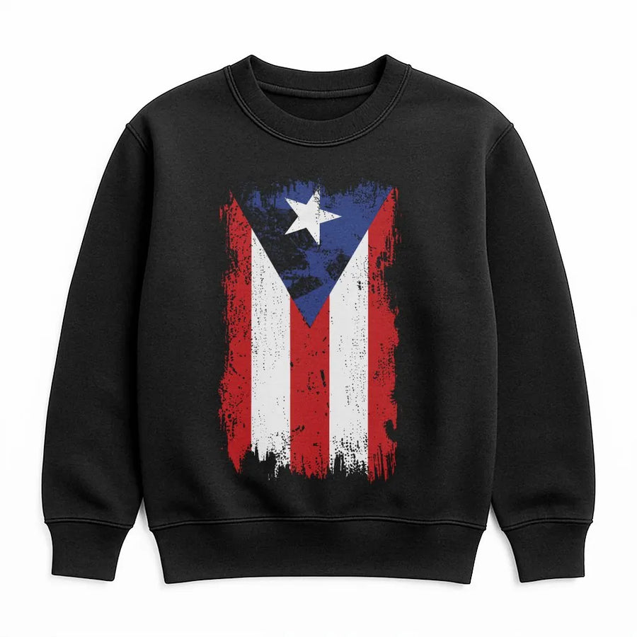 Puerto Rico Flag Sweatshirt | Distressed Brush Stroke Design | Premium Cotton-Poly Blend | Boricua Pride Heritage Gift For Men And Women