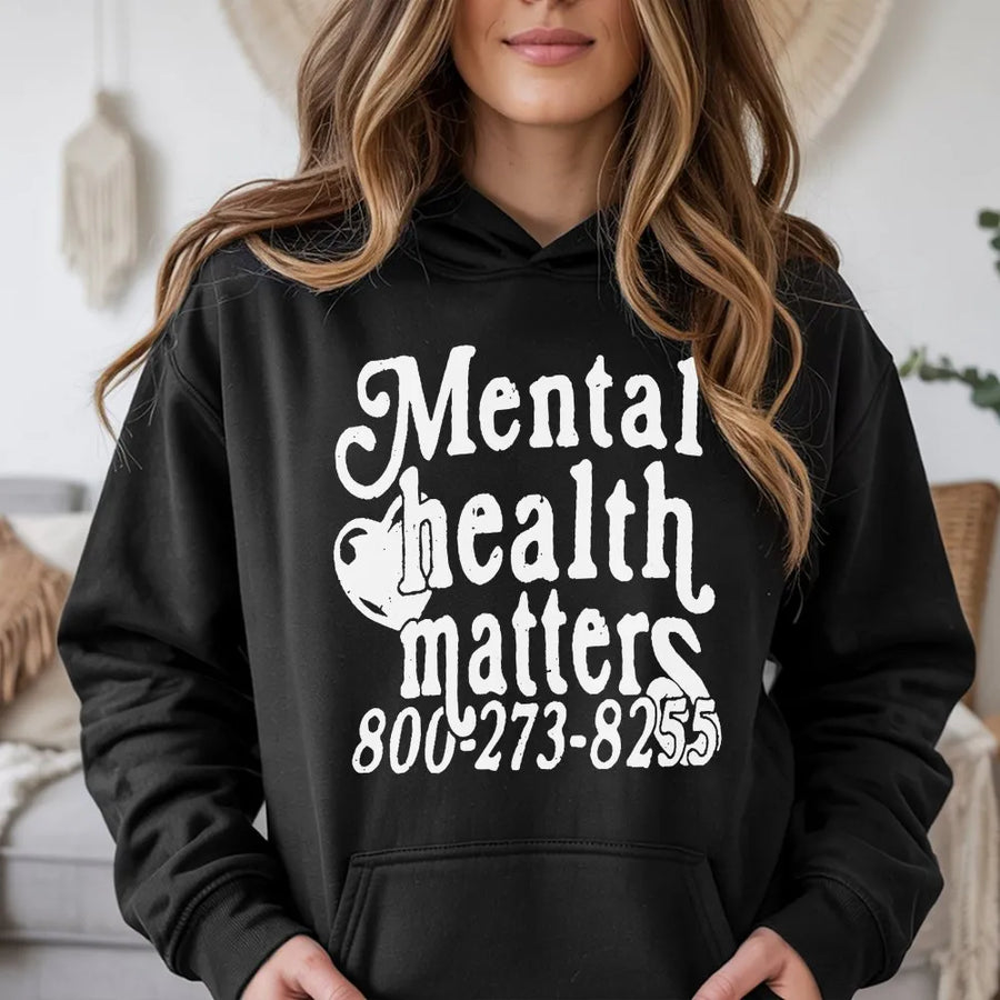 Mental Health Matters Hoodie | Retro Font Awareness Graphic | Premium Cotton Blend | Unisex Inspirational Gift for Men & Women