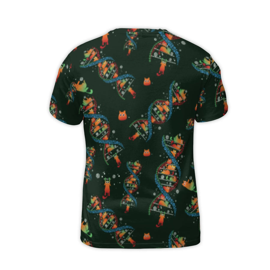Cat DNA T-Shirt | Double Helix Science Pattern | Premium Polyester Spandex | Unique Gift for Biology Students and Cat Lovers