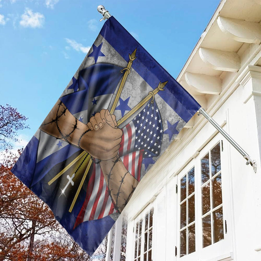 Honduras and USA Flag House Banner | Patriotic Handshake Design | Premium Weather-Resistant Polyester | Gift for Honduran Americans
