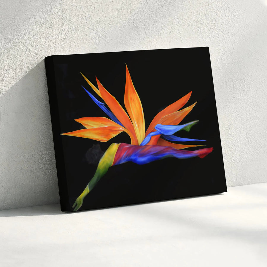 Bird of Paradise Canvas Wall Art | Surreal Botanical Figure Painting | Premium Gallery Wrap Print | Unique Modern Home Decor Gift