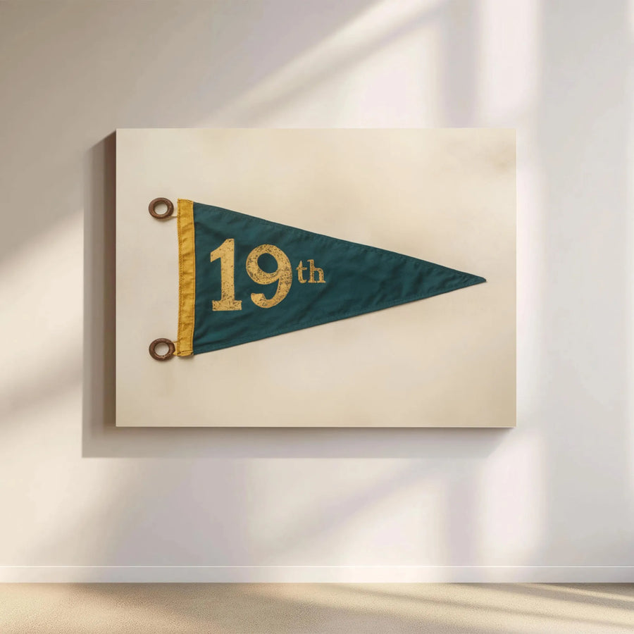 19th Hole Golf Wall Art | Vintage Sports Pennant Design | Premium Gallery Wrap Canvas | Unique Gift for Golf Lovers