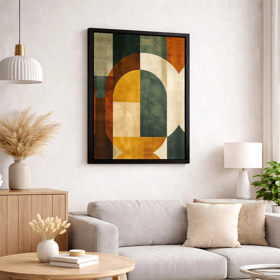 Mid Century Modern Abstract Canvas Art | Geometric Arches Wall Decor | Earth Tone Premium Gallery Wrap | Minimalist Living Room Statement Piece