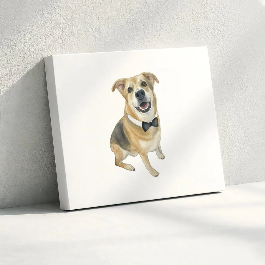 Dog Portrait Canvas Wall Art | Smiling Tan Dog in Black Bowtie | Premium Gallery-Wrapped Print | Cute Animal Decor Gift for Pet Lovers