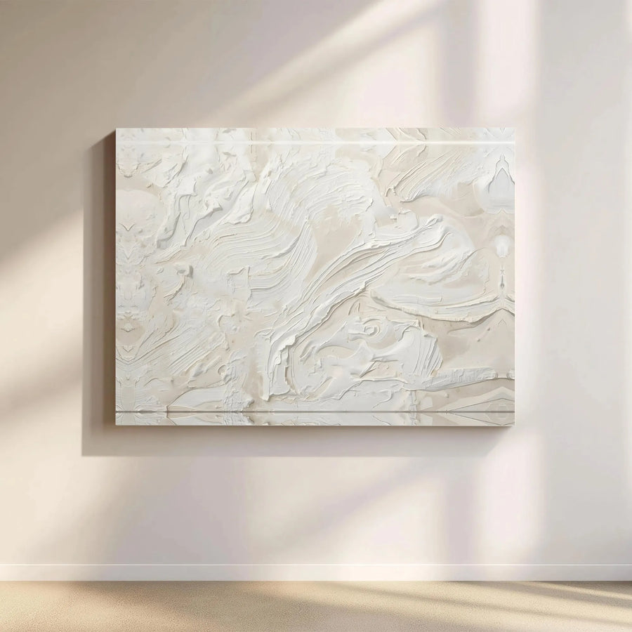 Minimalist Textured Wall Art | White Impasto Style Canvas Print | Premium 1.25" Thick Gallery Wrap | Japandi & Wabi Sabi Home Decor Gift