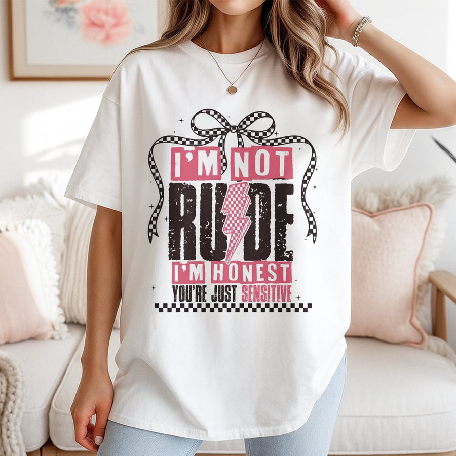 I'm Not Rude I'm Honest T-Shirt | Retro Checkered Lightning Bolt Design | Premium 100% Cotton | Sassy Sarcastic Gift for Her