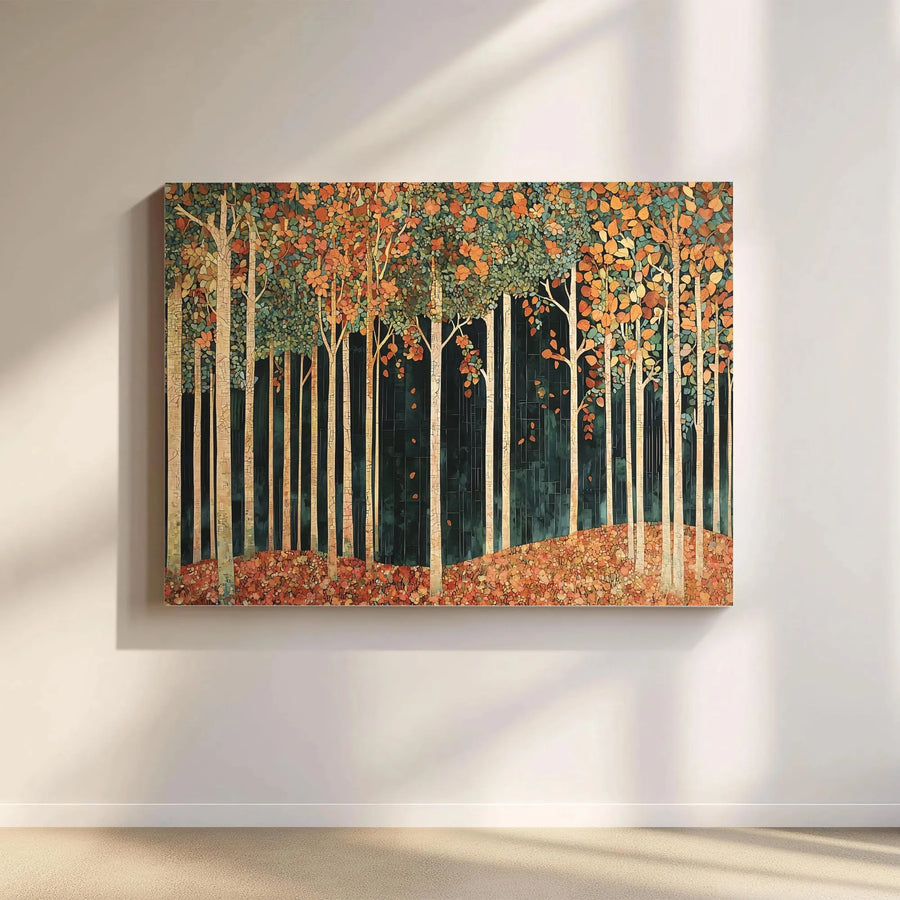 Autumn Forest Canvas Wall Art | Mosaic Birch Tree Landscape | Premium Gallery Wrapped Decor | Modern Nature Gift for Home and Office