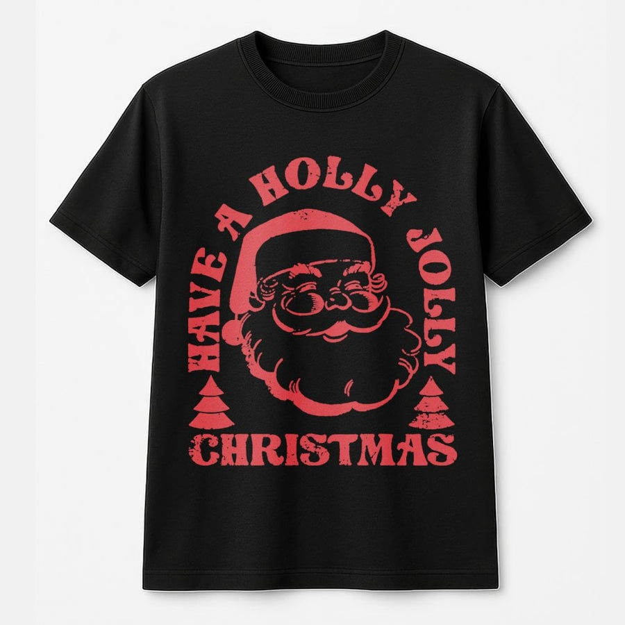 Retro Santa T-Shirt | Have A Holly Jolly Christmas Graphic | 100% Cotton Premium Tee | Unisex Holiday Gift For Xmas