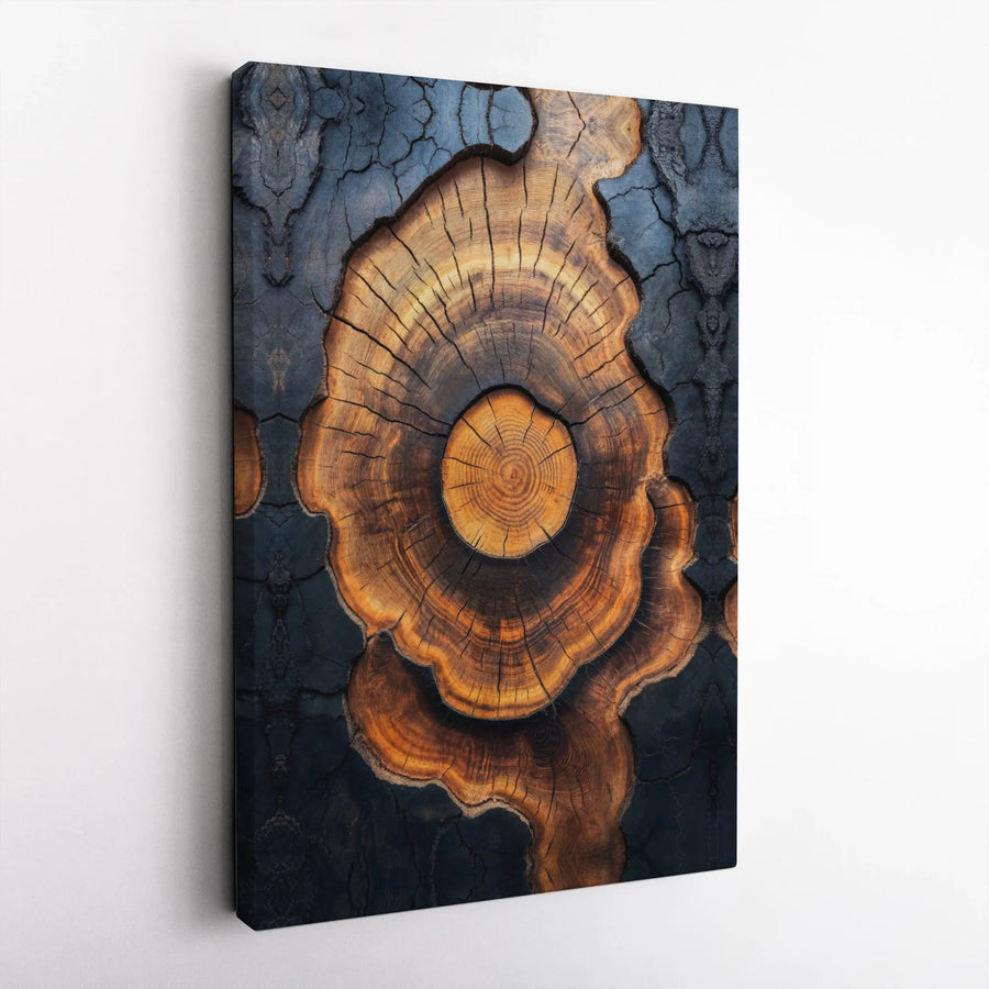 Abstract Tree Ring Canvas Wall Art | Burnt Wood Texture Decor | Premium Gallery Wrap Print | Modern Nature Home Office Decor