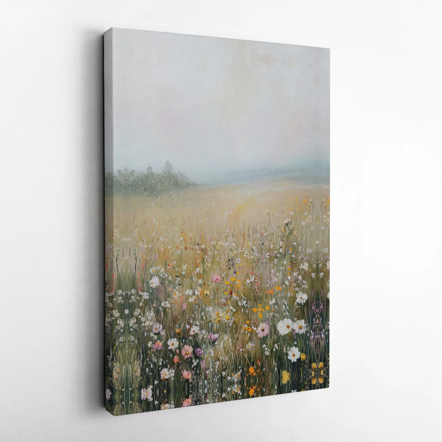Wildflower Meadow Canvas Print | Impressionist Floral Landscape Wall Art | Gallery Quality 1.25" Thick Frame | Modern Home Decor Gift