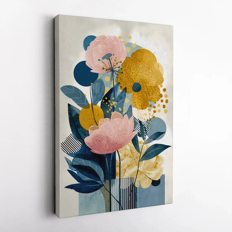 Abstract Floral Vertical Canvas | Geometric Botanical Illustration | Premium Gallery Wrapped Print | Modern Home Decor Gift