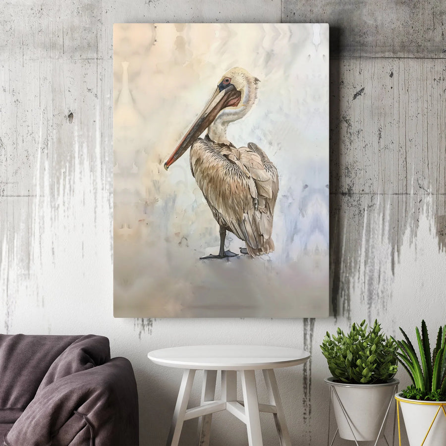 Pelican Canvas Wall Art | Watercolor Bird Illustration | Premium Gallery Wrapped Canvas | Coastal Home Decor Gift for Bird Lovers