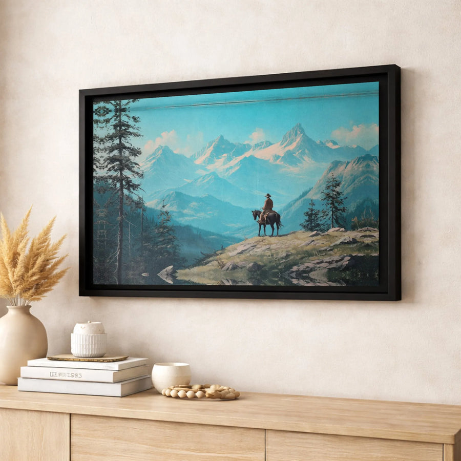Western Cowboy Wall Art | Majestic Mountain Range Landscape Print | Premium 1.25-Inch Gallery Canvas | Rustic Home Office Decor Gift