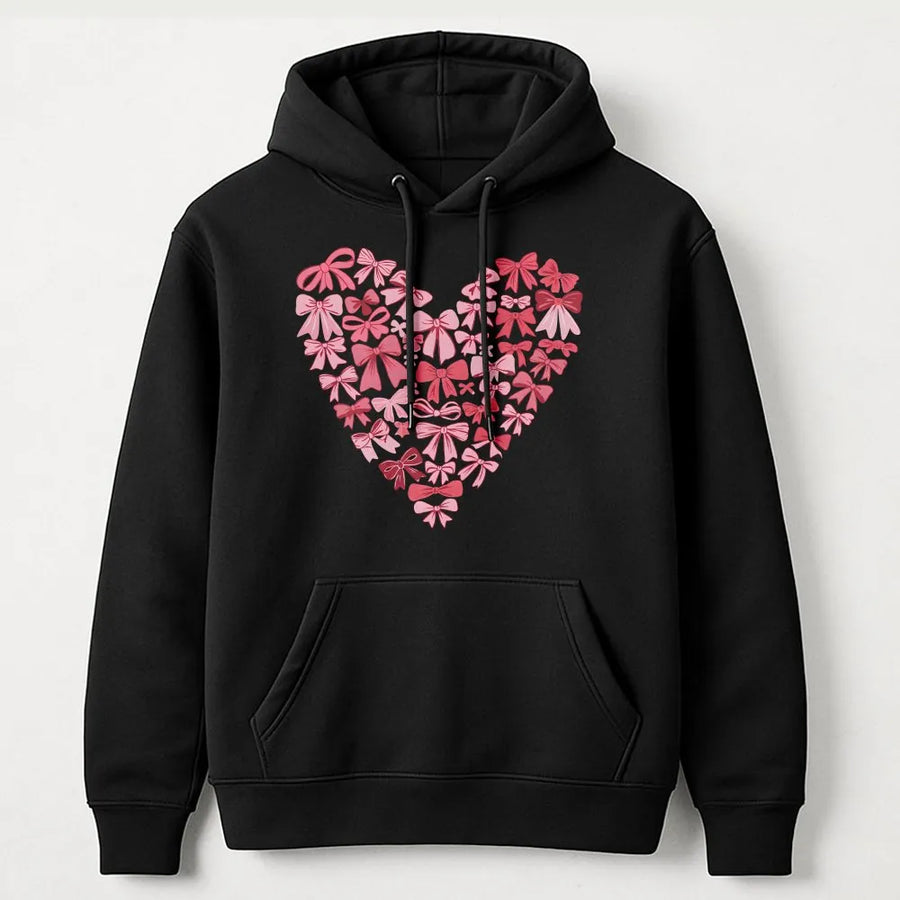 Coquette Bow Heart Hoodie | Pink Ribbon Graphic Aesthetic | Premium Cotton Blend | Romantic Valentine Gift for Her