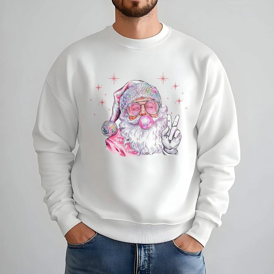 Retro Disco Santa Sweatshirt | Bubblegum Christmas Graphic Tee | Premium Cotton Blend Cozy Pullover | Festive Holiday Gift For Women And Men