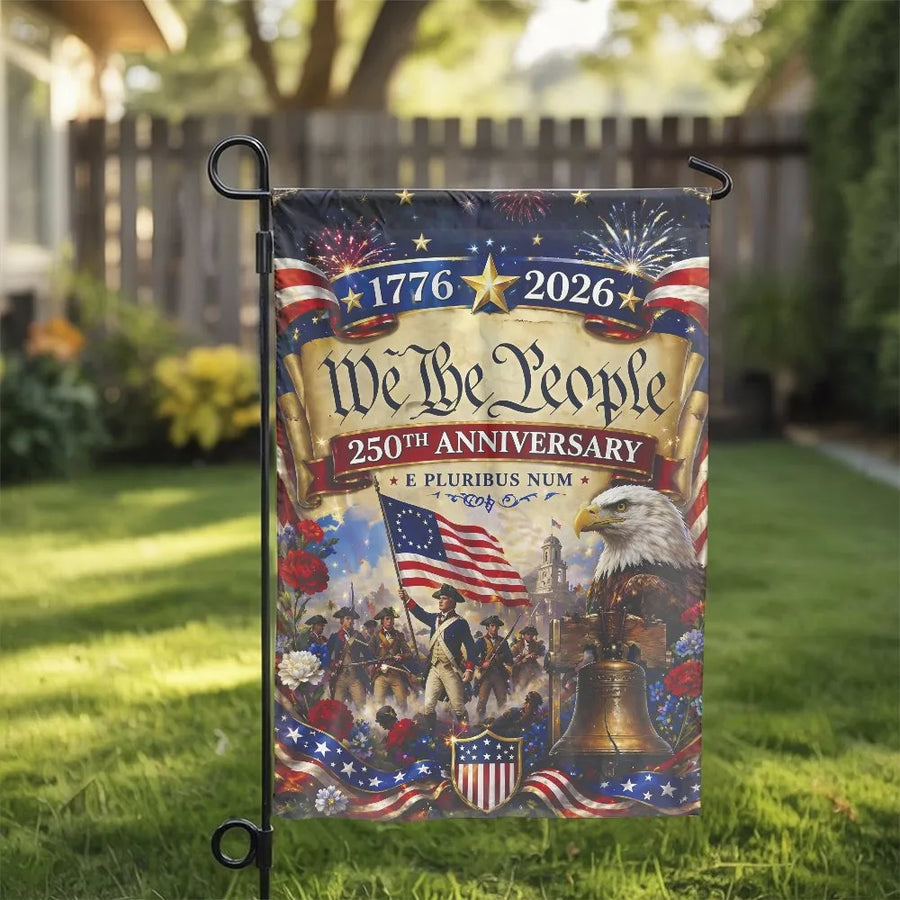 USA 250th Anniversary Garden Flag | Patriotic We The People 1776 Design | Double-Sided Weather Resistant Fabric | Commemorative Yard Decor Gift