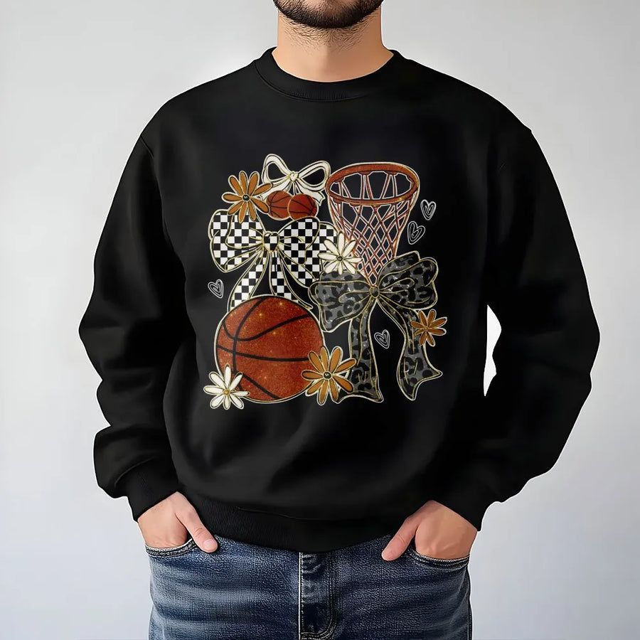 Coquette Basketball Sweatshirt | Trendy Floral Bow Game Day Graphic | Premium Cotton Blend | Gift For Basketball Mom and Players