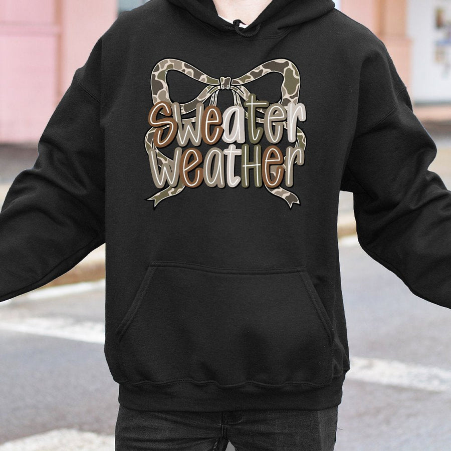 Sweater Weather Hoodie | Camo Coquette Bow Graphic | Premium Cotton Blend | Trendy Fall Aesthetic Gift For Her