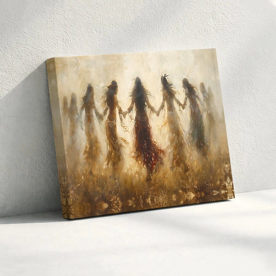 Sisterhood Canvas Wall Art | Ethereal Goddess Circle Painting | Premium Fade-Resistant Print | Spiritual Home Decor Gift