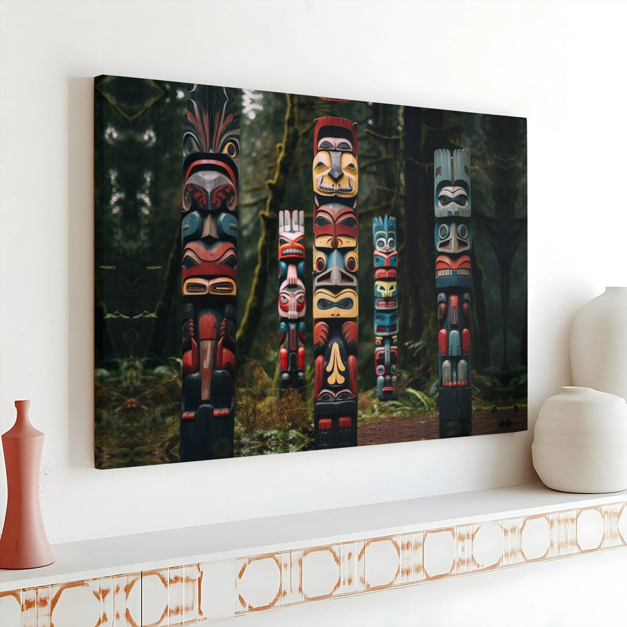 Totem Pole Wall Art | Pacific Northwest Forest Canvas Print | 1.25 Inch Gallery Wrap | Premium Cultural Home Decor Gift