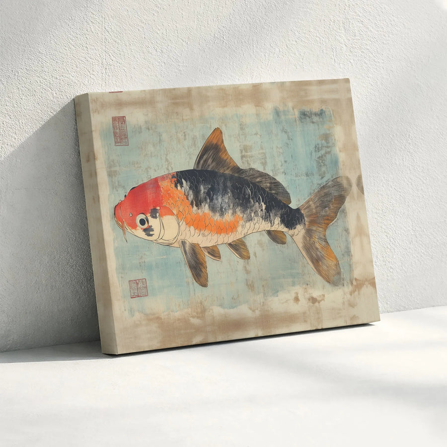 Koi Fish Canvas Wall Art | Vintage Japanese Illustration | Premium Gallery Wrap Canvas | Zen Style Home Decor Gift