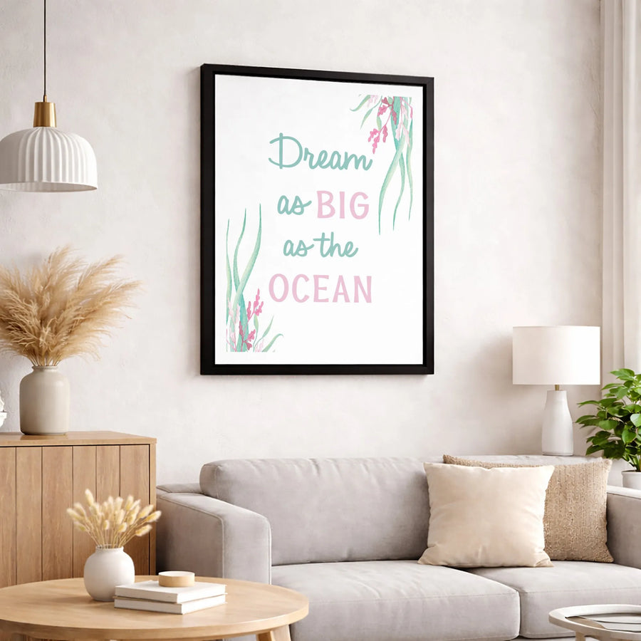 Dream As Big As The Ocean Canvas Art | Watercolor Seaweed Wall Decor | 1.25 Inch Gallery Wrap | Motivational Nursery & Coastal Home Gift