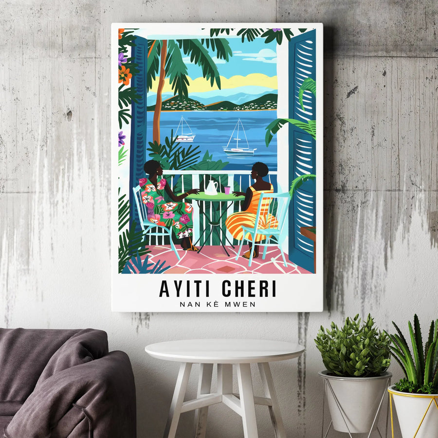 Haiti Wall Art Canvas | Ayiti Cheri Caribbean Travel Poster | Premium Gallery Wrap Decor | Haitian Heritage Home Gift for Living Room