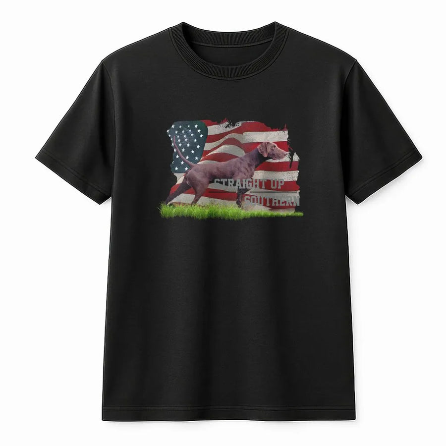 German Shorthaired Pointer T-Shirt | Patriotic American Flag Dog Design | 100% Cotton Premium Tee | Gift For GSP Dog Owners And Hunters