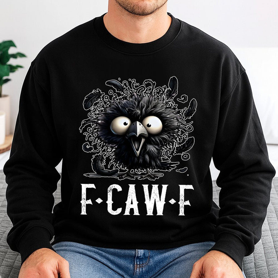 Funny Crow Sweatshirt | F-CAW-F Bird Pun Graphic | Premium Cotton Blend Crewneck | Gift for Bird Lovers, Ornithologist, or Sarcastic Humor Fan