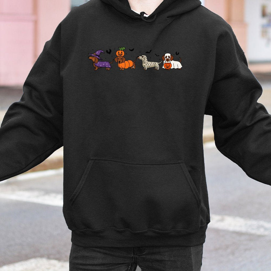 Dachshund Halloween Hoodie | Spooky Costume Wiener Dog Graphic | Cotton Blend Premium Sweatshirt | Cute Fall Gift For Dog Lovers