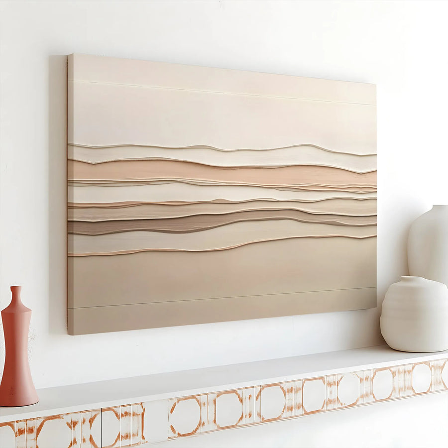 Abstract Neutral Canvas Wall Art | Wavy Layered Minimalist Decor | Premium Gallery Wrap Print | Modern Home & Office Living Room Aesthetic
